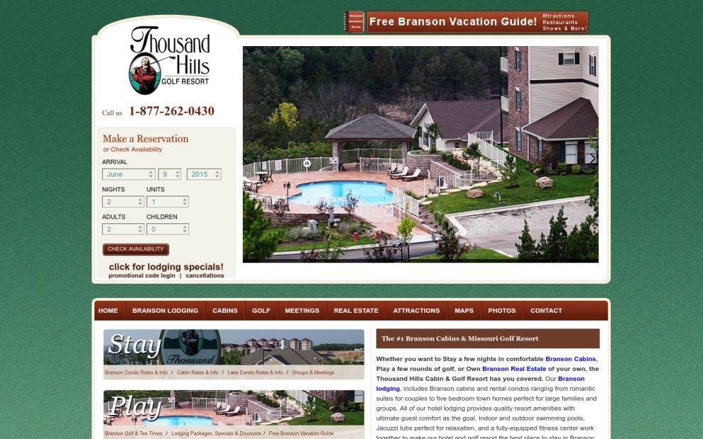 Thousand Hills Golf Resort website screen shot