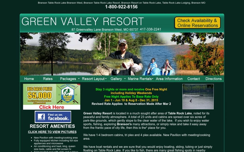 Green Valley Resort website screen shot