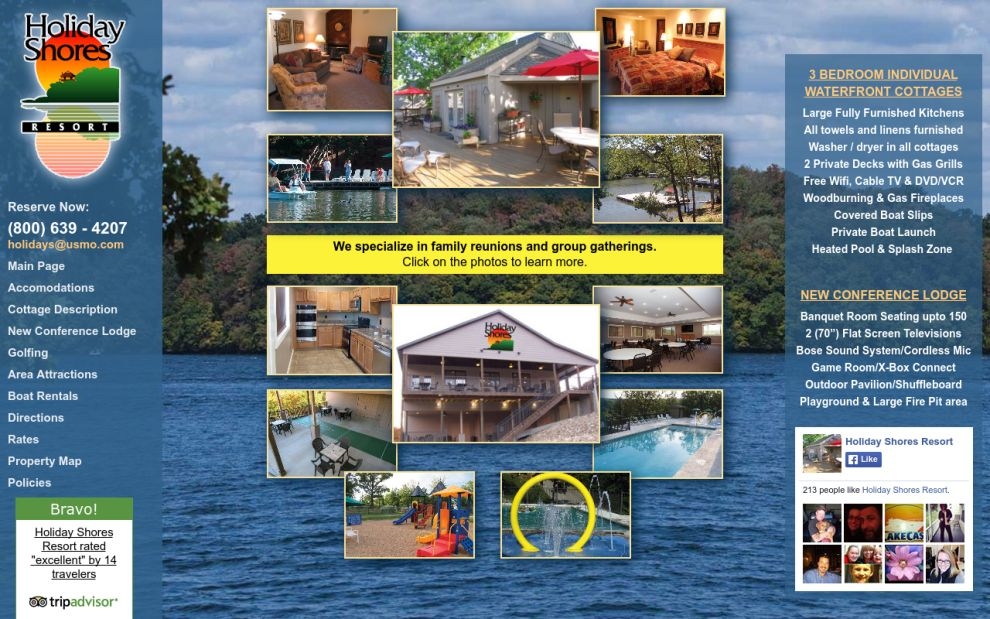 Holiday Shores Resort website screen shot