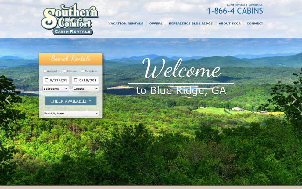 Southern Comfort Cabin Rentals website screen shot