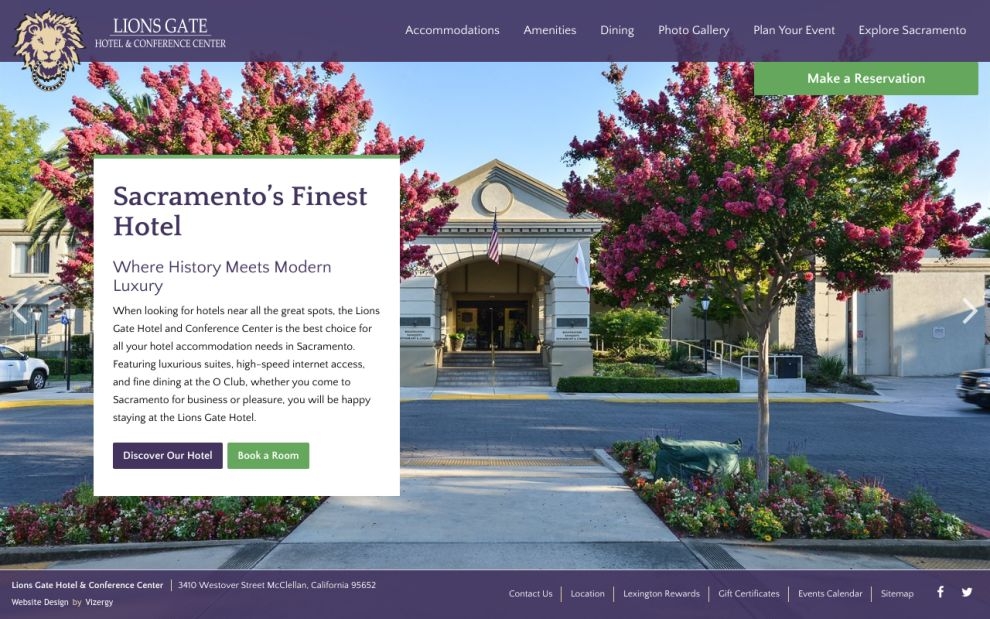 Lions Gate Hotel website screen shot
